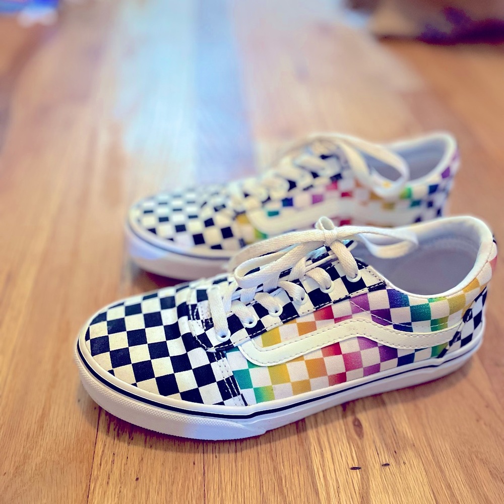 Big boys/girls size 4 Checkerboard Rainbow Vans like new